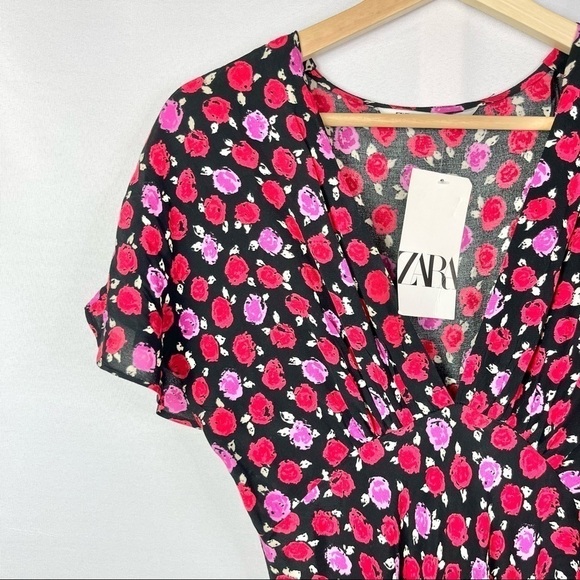 Zara Pink & Red Floral Short Sleeve A-Line Maxi Dress XS - Picture 5 of 7